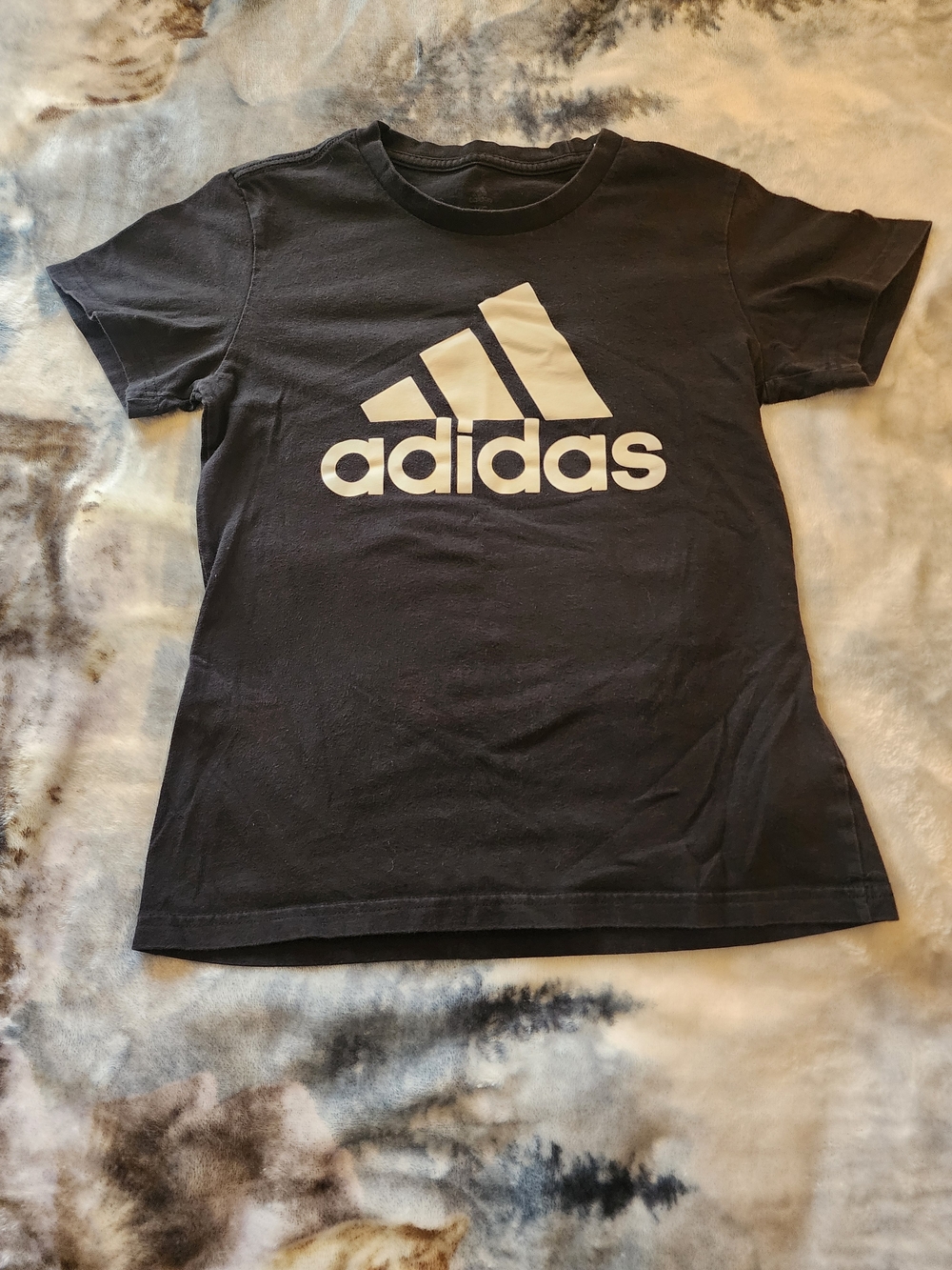 adidas Black Tee with White Logo - Kids Short Sleeve
